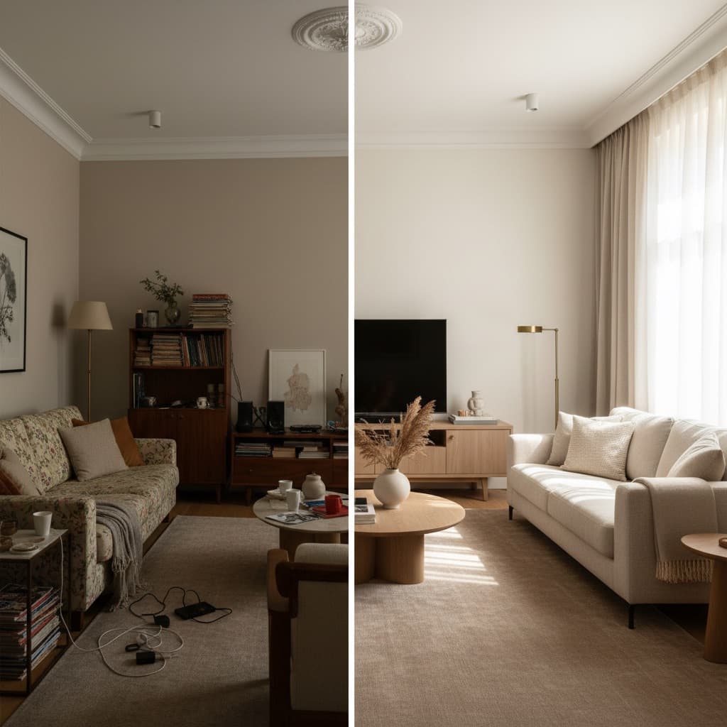 Before and after room transformation generated by DecorAI AI Interior Design App